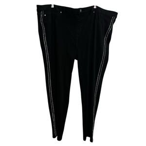 Allure Women's 3XL Black Jeggings Silver Rhinestone Stripes Pull On